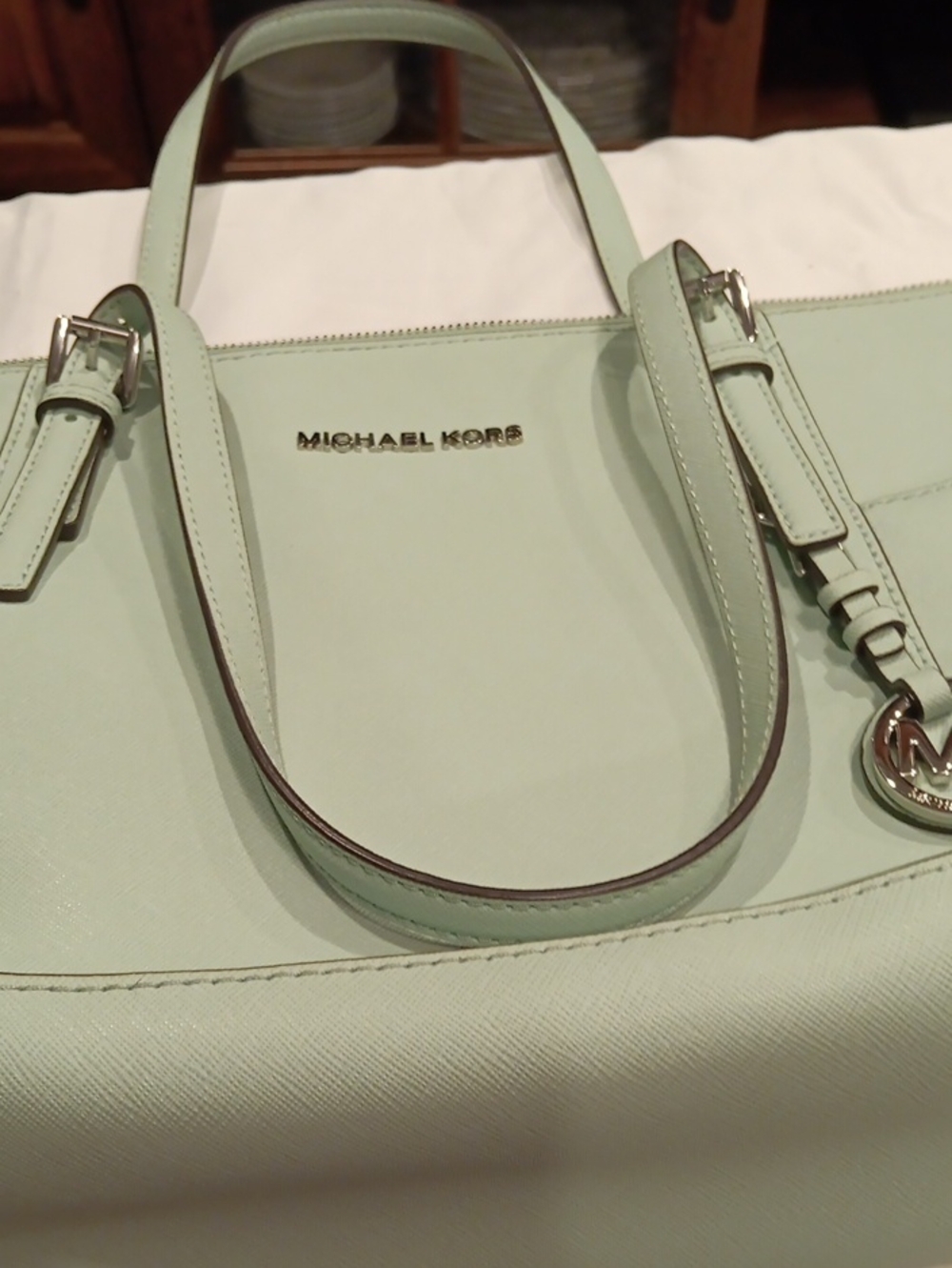 Michael Kors Saffiano Leather Structured Tote Bag - Light Mint Green